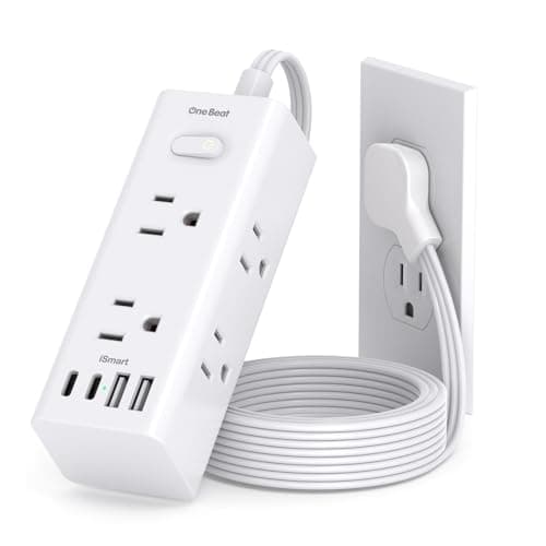 3Ft Extension Cord with Multiple Outlets, Flat Plug Power Strip Surge Protector with 3 Ft Cord, 6 Outlet 4 USB Ports (2 USB C), Multi Outlet Wall Plug for Travel, College, Dorm Room Essentials(White)