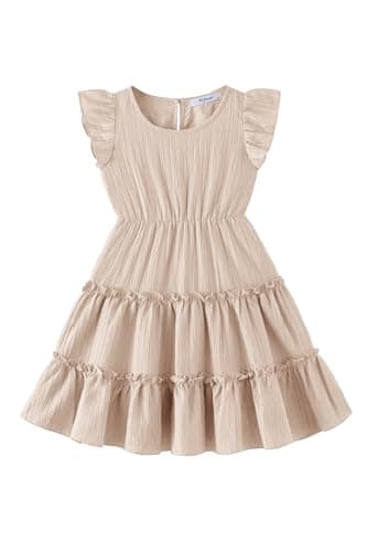 Arshiner Toddler Beige Dress for Girls Ruffle Sleeveless Tiered Swing Twirly Dresses Cute Summer Beach Sundress Size 6
