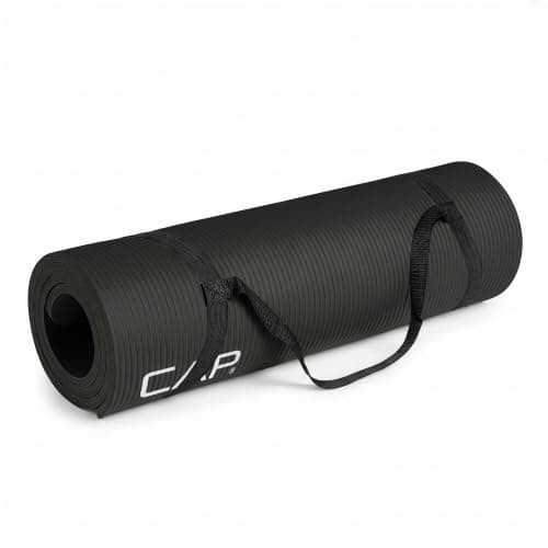CAP Barbell Yoga Mat 1/2" Thick with Carrying Strap - High Density Exercise Mat for Yoga, Pilates, Stretching, Floor & Fitness Workouts - 68''x24''x1/2" | Black
