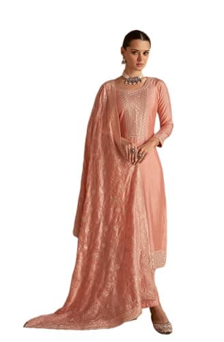 FABMIAMI Indian Pakistani Women's Salwar Kameez suit Set ready to wear embroidered plus size eid festival for women FM-11 (US, Numeric, 44, Regular, Regular, Orange)