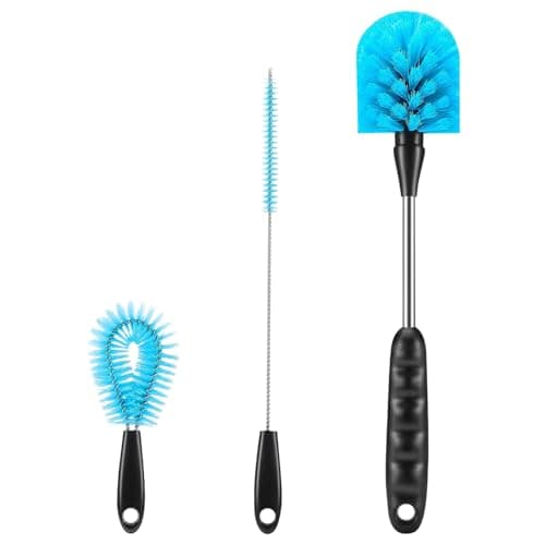 Bottle Brush Set of 3, 12.2" Stainless Steel Long Handle Bottle Cleaning Brushes for Water Bottles, Baby Bottles, Coffee Cups, Flasks, Cup Lid Cleaning Brush