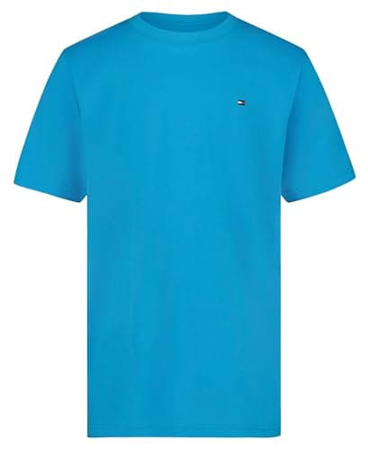 Tommy Hilfiger Boys' Short Sleeve Solid Crew Neck T-Shirt, Soft, Comfortable, Relaxed Fit, Flag Hawaiian Ocean, 10-12