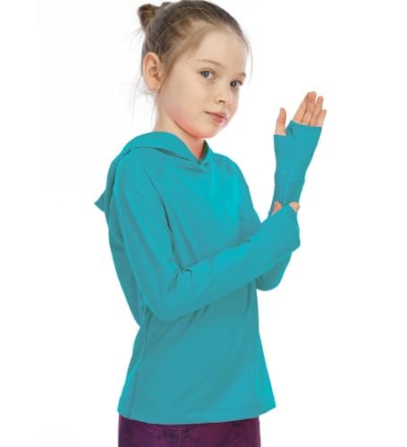 Girls Long Sleeve Shirt Hoodies SPF Active Tee Workout Running Yoga Pullover Tops with Thumb Holes Blue 3-4Toddler
