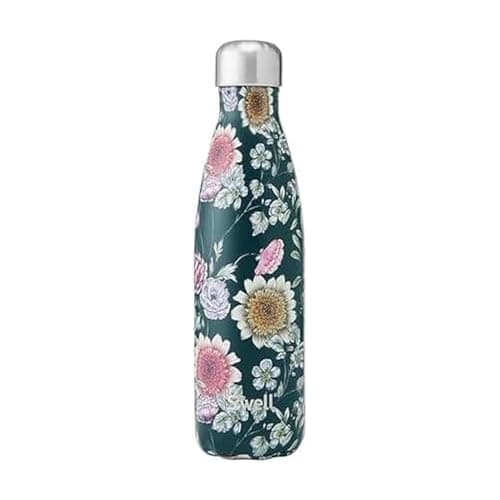 S'well Stainless Steel Water Bottle, 17oz, Midnight Botanical, Triple Layered Vacuum Insulated Containers Keeps Drinks Cold for 36 Hours and Hot for 18, BPA Free, Perfect for On the Go