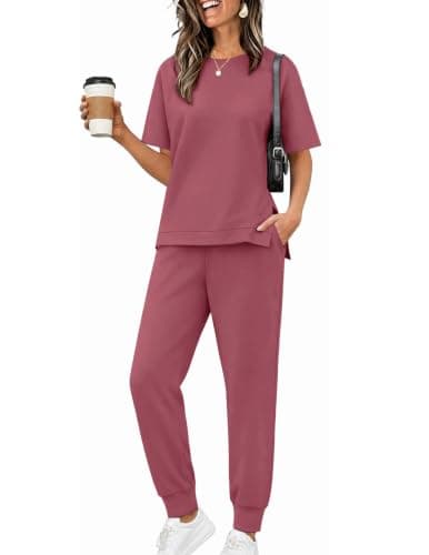 Ekouaer Womens 2 Piece Lounge Sets Short Sleeve Top and Pants Outfit $12.99