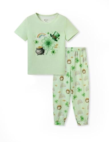 PATPAT Girls Pajama Set Playful Print PJs Soft Short Sleeve Top and Pants Sleep Wear Comfortable 2pcs Nightwear Sets Luckiest Kid 12 Year