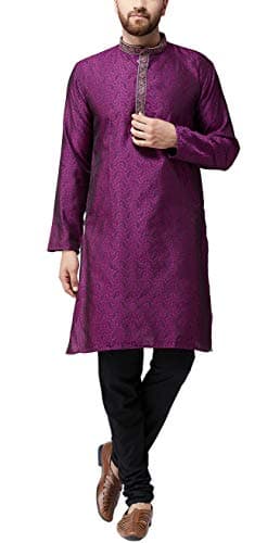 Sojanya (Since 1958 Men'S Purple Jacquard Silk Kurta & Churidaar Pyjama, Size 38