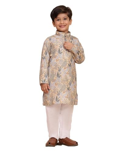 Pro-Ethic Style Developer Boys Heavy Cotton Printed Kurta Set for Kid's | Indian Ethnic Wear | Traditional Party Wear | Yellow | 15-16 years (S-280)