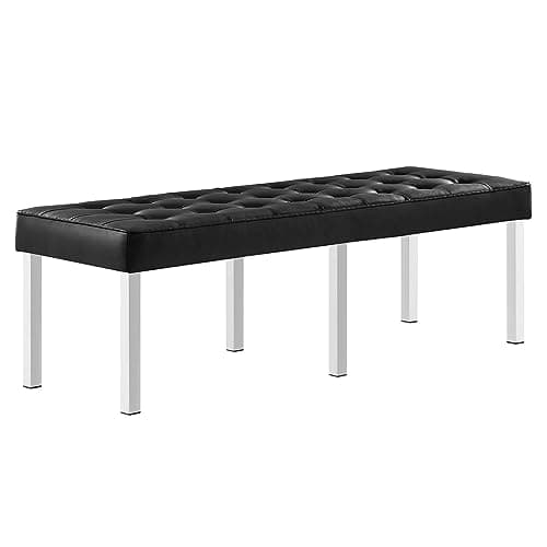 Modway Loft Tufted Button Faux...e Accent Bench in Silver Black
