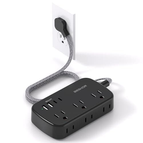 Extension Cord 20 Ft, BESHON Flat Plug Power Strip with 6 Outlets with 4 USB Ports(2 USB C), No Surge Protector for Home Office College Dorm Room Travel Essentials, Black