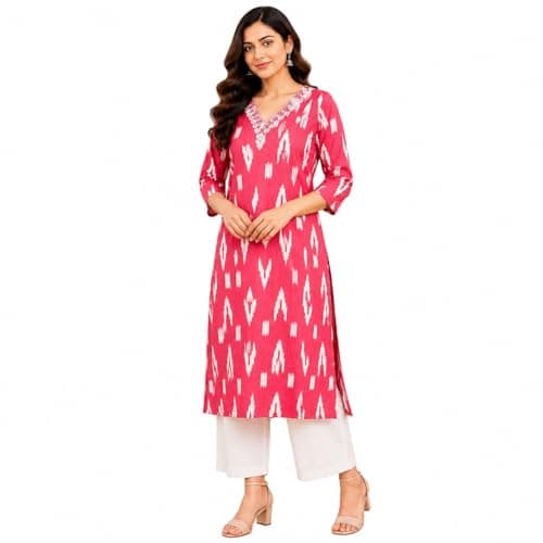 Ramkudi Kurti for Women | Straight Fit Cotton Printed Kurtis | 3/4 Sleeves Indian Style Tunic | Casual Kurtis for Girls