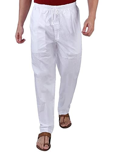 Fashtastic Men's White Cotton Round Elastic Pajama | Indian Pajama| Bottomwear for Kurta| Dailywear, Pajama for Patients (Large)