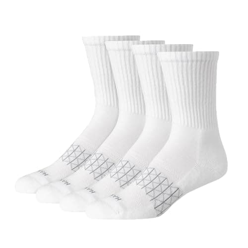 Hanes Men's Crew Socks Pack, 4-Pair Pack, Absolute Active Moisture Wicking, Seamless Toe, Cushioned