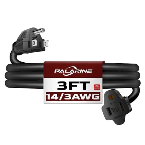 PALARINE 3ft Black Extension Cord Waterproof, UL Listed, 14/3 SJTW Heavy Duty 3 Prong, 14 Gauge 15A Power Cord Ideal for Lights, Appliances, and Lawn