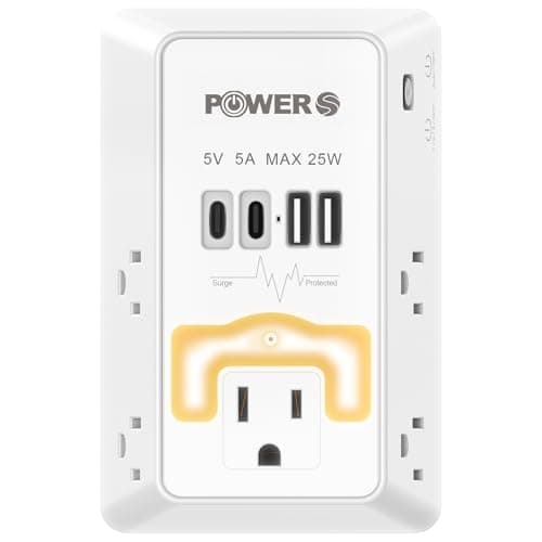 Snug Multi Plug Wall Outlet with USB Ports (2C2A), Wall Outlet with Night Light, Surge Protector, Wall Plug Adapter for Multiple Devices, Wall Socket Expander