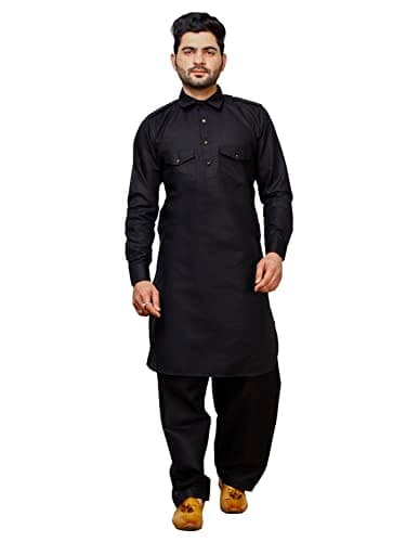 Pro-Ethic Style Developer Men Cotton Pathani Kurta Set Indian Wedding Dress | Traditional wear | Black, 40 (A-116)
