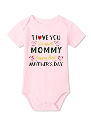 BesserBay Baby Girls Cutes First Mothers Day Newborn Outfits I Love You So Much Mommy Pink Happy Bodysuit 0-3 Months
