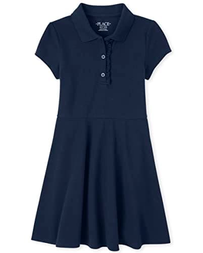The Children's Place,Short Sleeve Ruffle Polo Dress,Tidal,Small (5/6) Navy