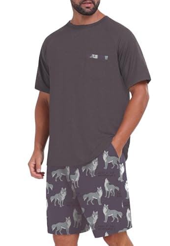 NUOKESASI Mens Pajamas Set Lightweight Summer Pjs Sleepwear Quick Dry Soft Comfy Short Sleeve With Pocket (S-4X)