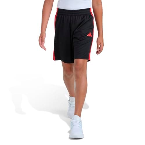 adidas Boys Mesh Athletic Shorts, Black with Red, Large