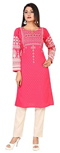 Indian Kurtas for Women Poly Silk Long Kurti Tunic Tops (Pink, 4XL)