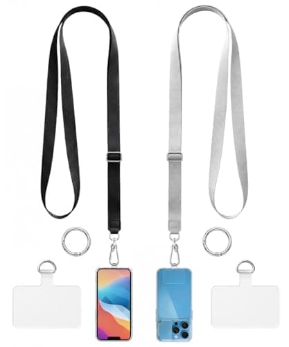 Elderoaki Universal Mobile Phone Lanyard, 2pcs Adjustable Phone Strap for Crossbody and Neck, with 2pcs TPU Transparent Tab (Black+Grey)