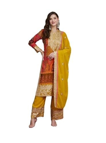 HSD indian kurta set embroidered pakistani suit party wear kurti with palazzo & dupatta