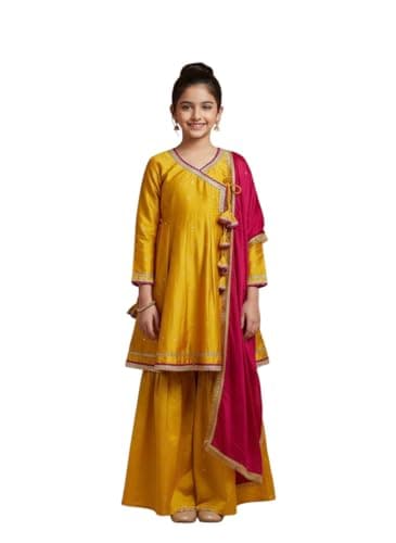 REVENANT Girls Anarkali Dress Traditional Ethnic Party & Festival Wear Kids Dress. (yellow, 12-13 years)