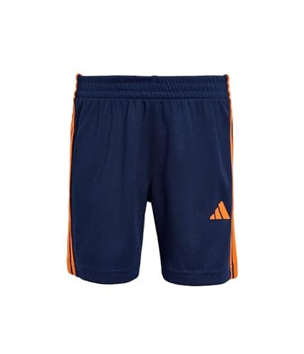 adidas 3-Stripe Mesh Athletic Shorts, Navy with Bright Orange, 3 Years