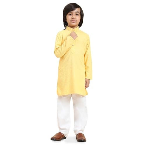 Pro-Ethic Style Developer Boys Cotton Kurta Set For Kid's Indian Traditional Wear | Cotton Kurta Set (S-227), 6-7 years, Yellow