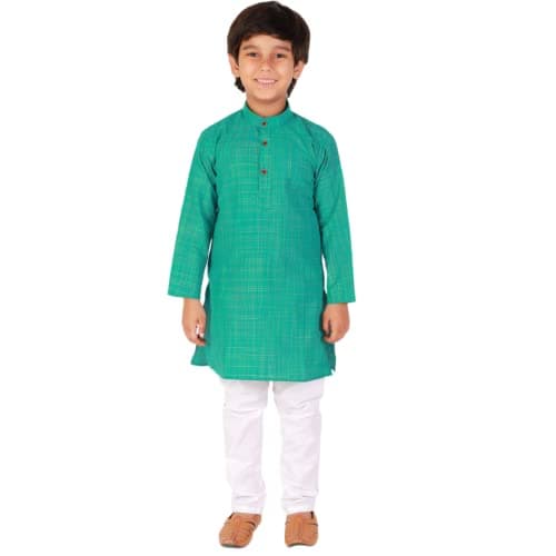Pro-Ethic Style Developer Boy's Indian Kurta Set | Kids Ethnic Wear | Cotton | Printed Line | Mandrain Coller (Green, 11-12 Y)