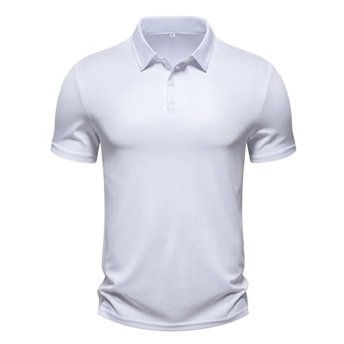 Men's Polo Shirts Summer Short Sleeve Golf Shirt for Men 3 Button Collar T-Shirt Dry Fit Casual Work Athletic Tee Shirts (White,XS)