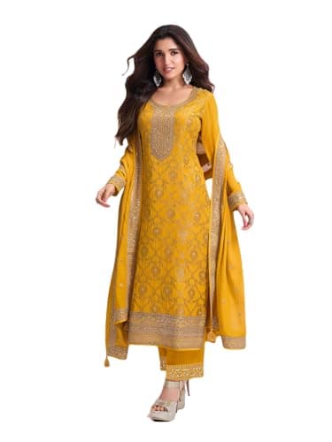 shopNstyle Women's Salwar Kameez Straight Suit Jacquard Traditional Indian Pakistani Ready To Wear Dress