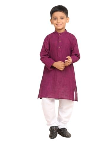 BABA AND BABY Boy's Cotton Kurta With Pyjama Set (Checked Magenta, 18-24 Months)