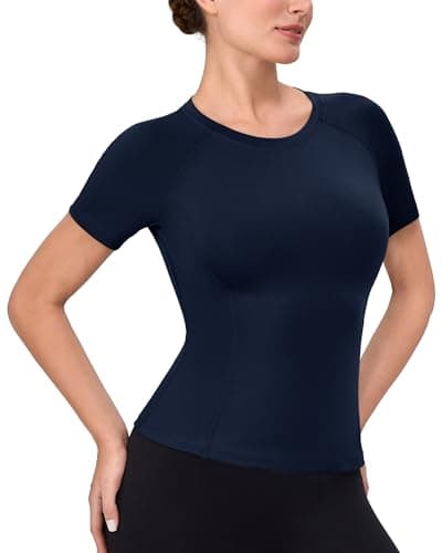 SPVISE Short Sleeve Compression Shirt Women Performance Workout Athletic Tops Cool Dry Running Yoga Sports Tshirts Slim Fit Navy