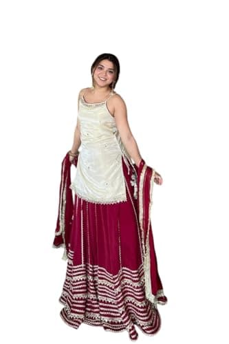 Cloxa Ready to Wear Indian Party/Wedding Wear Designer lengha Salwar Suit for Womens (US, Numeric, 42, Regular, Regular, white-maroon)