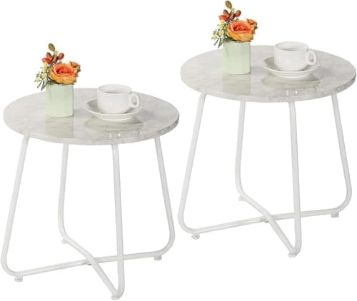 VECELO Side/End/Coffee/Snack T...ng Room Outdoor,White,Set of 2