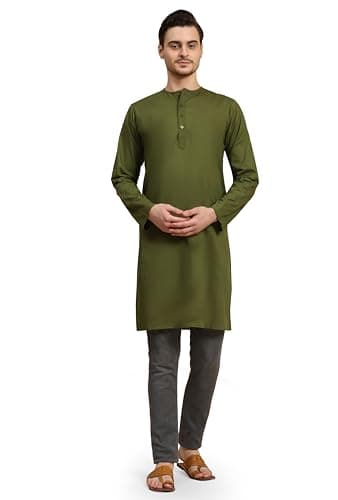 SKAVIJ Men’s Ethnic Kurta for Eid & Ramadan | Traditional Festive Wear for Prayer & Celebrations Olive Green