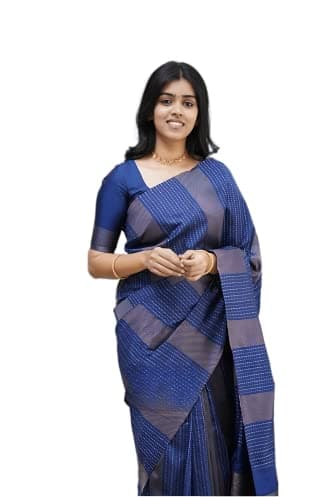 Sidhidata Textile Women's Banarasi Soft Silk Saree With Unstitched Blouse Piece (Free Size) (C Navy Blue)