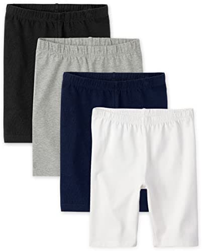 The Children's Place Girls' Solid Bike Shorts, Black/H/T Grey/Tidal/White 4-Pack, Medium
