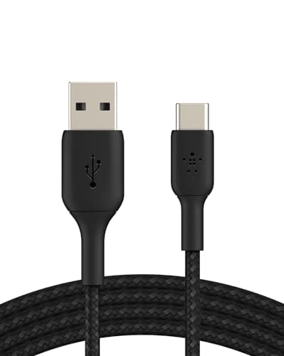 Belkin USB A to USB C Cable, 6.6ft, 15W - Type C Charger, iPhone Charger Cord, Soft, Braided, Flexible for iPhone 16 & 15, Galaxy S25, Pixel 9, iPad Pro, Airpods Pro, Switch & More - Black