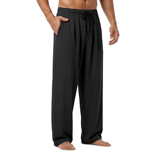 EPOPLAR Mens Pajama Pants - Moisture Wicking Bamboo Viscose Cotton Soft Cooling Sleep Bottoms Breathable PJs for Home & Lounge(Black,L)