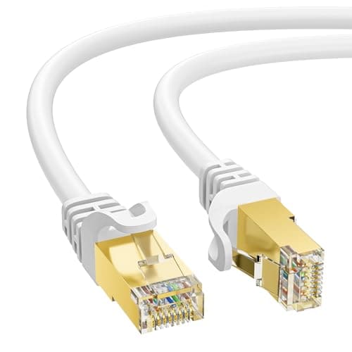 Cat 7 Ethernet Cable 0.6 FT, 10Gbps High Speed Internet Cord, SFTP Shielded, OFC Pure Copper, CAT7 RJ45 LAN Network Cable Compatible with PC, Laptop, PS5, Xbox Modem, Router, PoE, White Cable