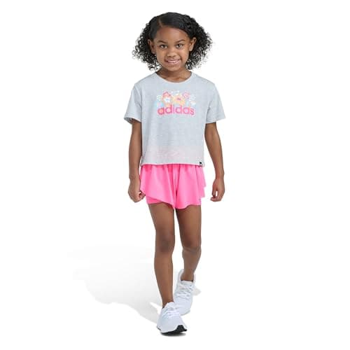 adidas Baby Girls 2-Piece T-Shirt & Flowy Short Set Light Grey Heather Floral 6M
