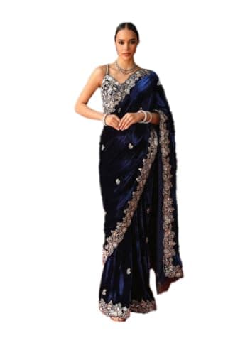 Indya Lavender Embroidered Velvet Saree Set | Perfect for Wedding
