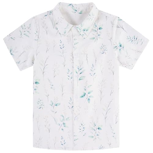 uideazone Boys Size 7-8 Watercolor Botanical Button Down Shirts - Kids Green Leaf Print Short Sleeve Casual Shirt Minimalist Floral Shirt Perfect for School,Family Gathering,Spring Outdoor Activities