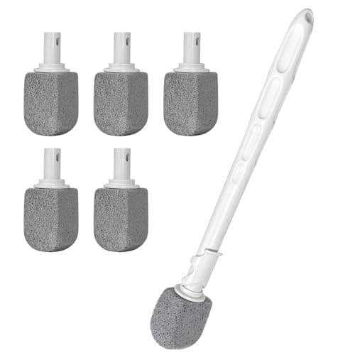 Upgrade Pumice Stone Toilet Bowl Cleaner,Bathroom Cleaner Brush Toilet Wand Refills with 30CM Long Handle for Remove Hard Water Stains with 1 Wand+ Pumice Stones (5 Pack)