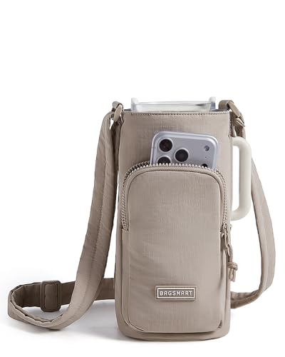 BAGSMART 40oz Magnetic Water Bottle Holder with Strap, Drink Carrier Bag Crossbody Gym Bag, Gym Accessories for Women/Men, Khaki