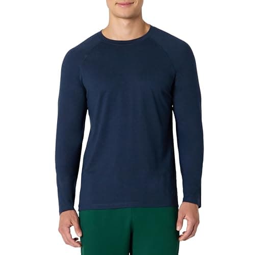 Amazon Essentials Men's Athletic Soft Performance Lightweight Long Sleeve Gym Workout Shirt, Space Dye Navy, Medium