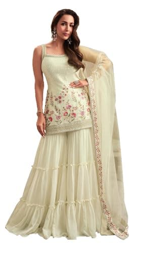 STELLACOUTURE indian ready to wear salwar kameez Eid Festival wedding party plus size Sharara suit party for women 2800-O (Off White, 48)